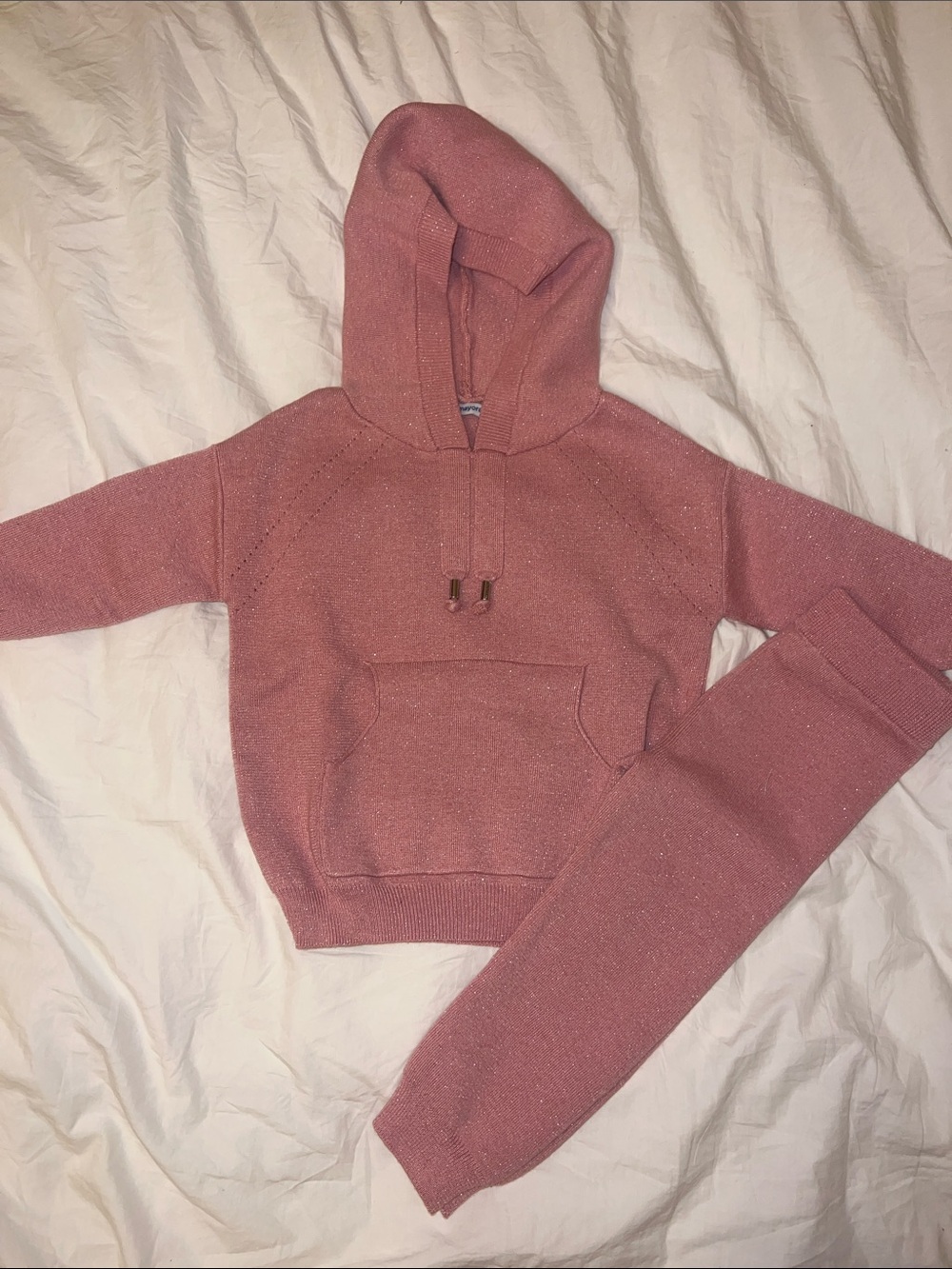Mayoral Girls Pink Sparkle Hooded Sweatshirt & Jogger Set